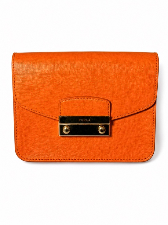 Furla Handbags - Furla Bright Orange Saffiano Leather Crossbody Wallet/Clutch with Gold Hardware